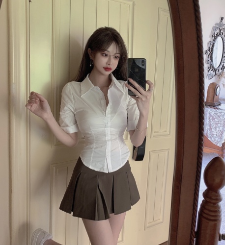 Real price! Casual shirt + western sweet pleated skirt