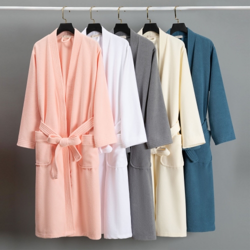Bathrobe women's long style water absorption quick drying spring and autumn thin style morning robe men's summer towel material Hotel couple's style Nightgown