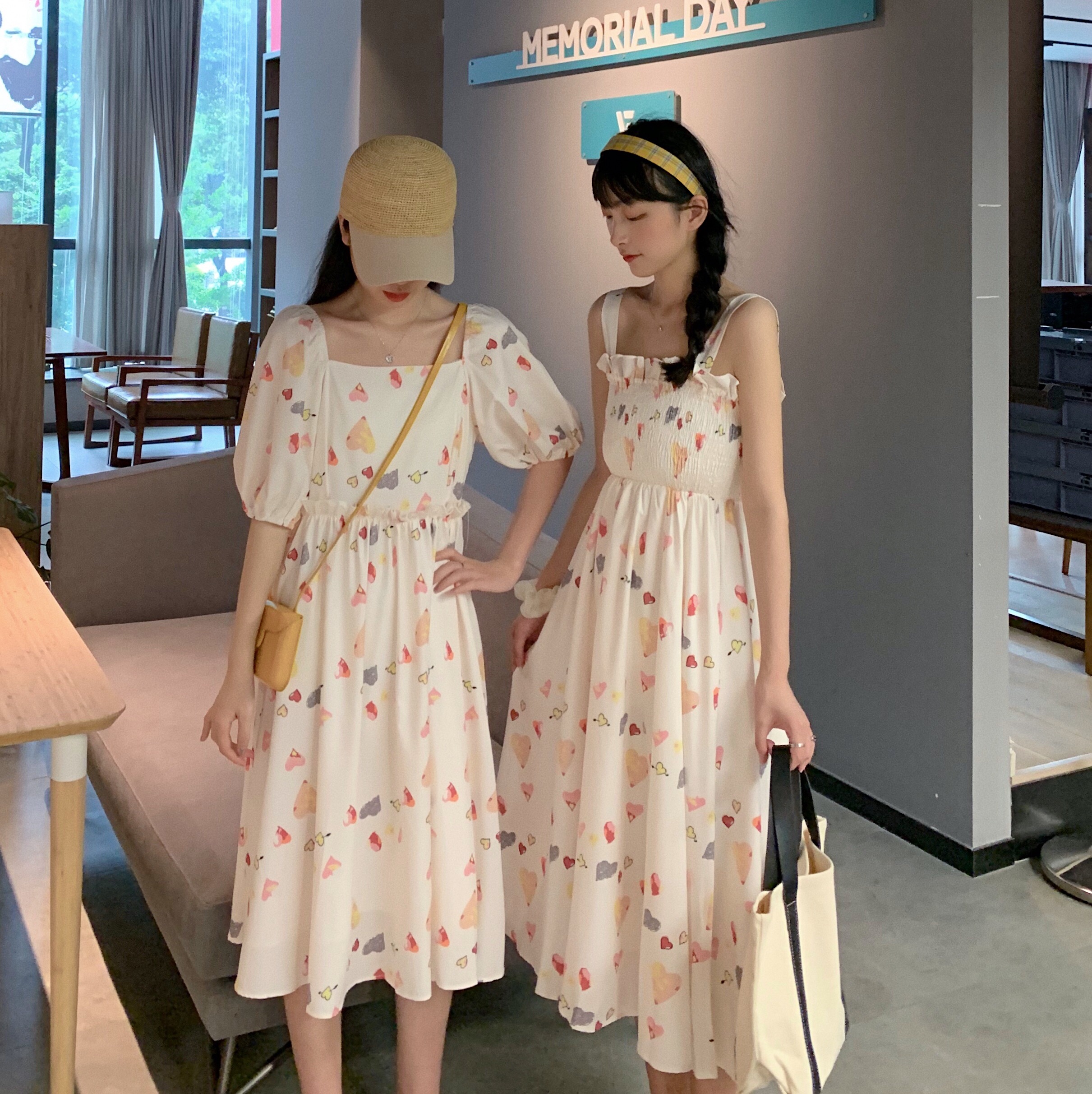 Real price fat mm large women's summer new girlfriends dress pastoral Print Chiffon Dress suspender skirt