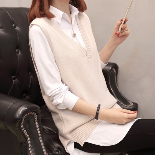 Sweater vest with shirt trendy Korean version loose port style women's Vest sleeveless sweater waistcoat trendy solid color