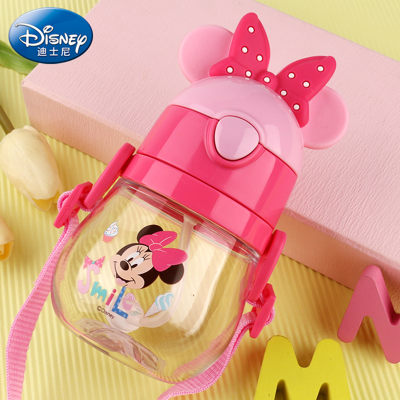 Disney children's water cup straw cup Mickey 1-3 years old 2 drop proof baby water bottle girl's water bottle baby drinking cup