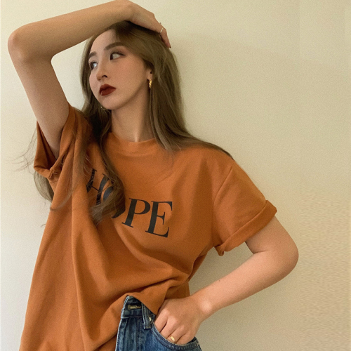 Cotton short sleeve t-shirt female student in Korean style loose medium long net red large size lazy style simple top summer