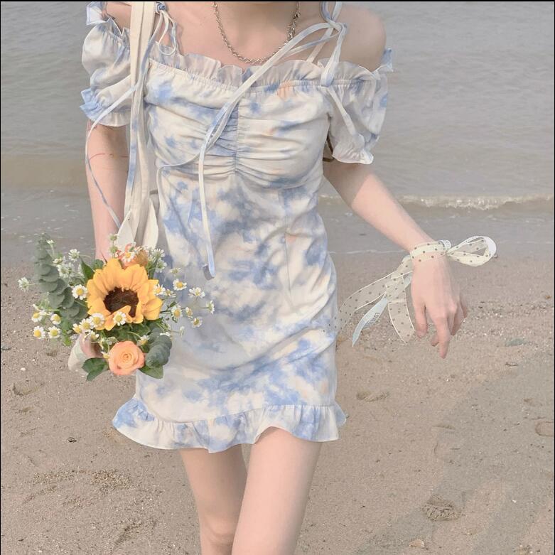 Matsumoto mourning pure tie dye skirt women's high waist 2021 summer new floral dress short suspender skirt