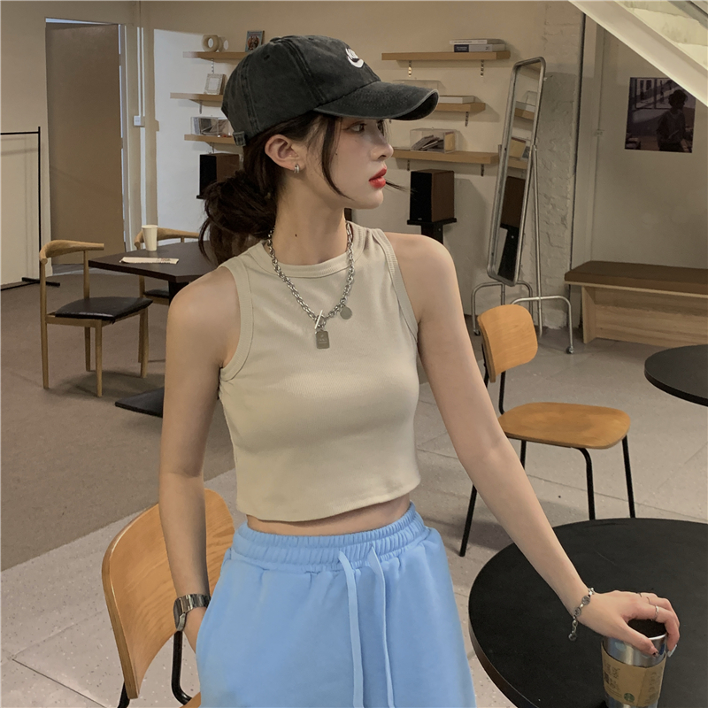 Suspender vest women's inner wear short summer net red design sense Spice Girl bottomed top outer wear