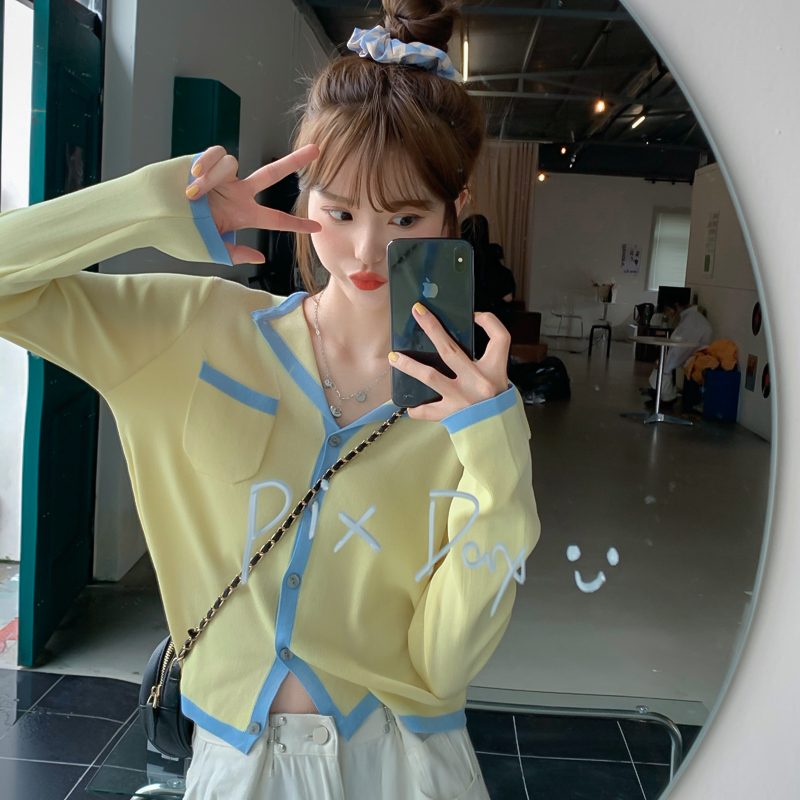 Real shooting and real price autumn new style, small fragrance, versatile contrast color long sleeve knitted cardigan