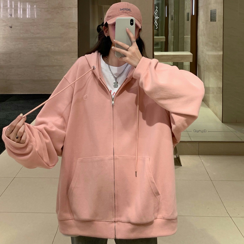 Real shot thin sweater women's loose Korean version fashion lazy Zip Top
