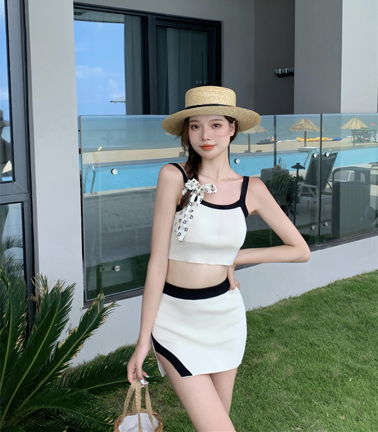 Real price ins sexy Retro High Waist covering belly thin hot spring split skirt swimsuit women