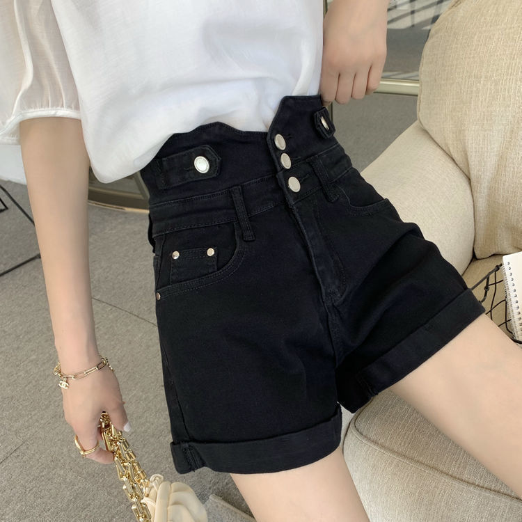 Women's large size women's fat mm80-200kg High Waist Wide Leg shorts denim Summer Black loose hot pants