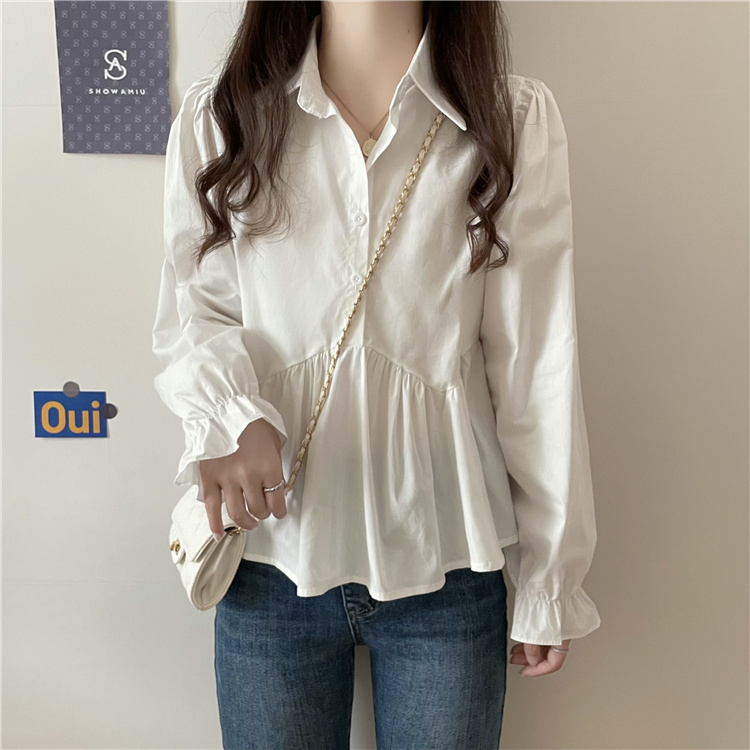 Real price real shooting ~ autumn new Korean loose design sense Lapel doll shirt long sleeve top