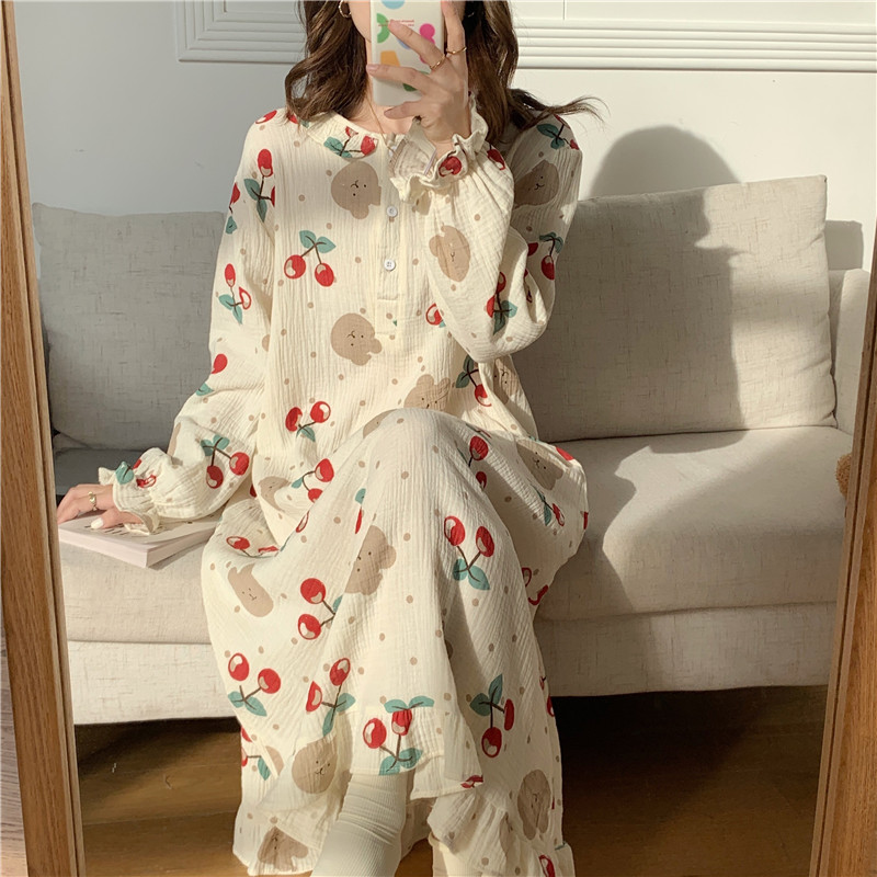 Real price Korean ins cotton cherry lovely girl home dress