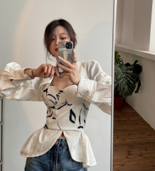 Real shot real price fake two slim wrap chest Shirt New Korean ins minority show thin V-neck top