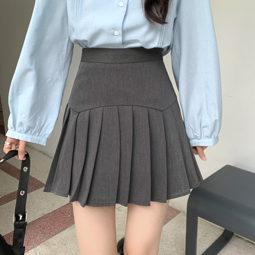 Real price 2021 autumn new college style pleated skirt women's high waist slim A-shaped skirt