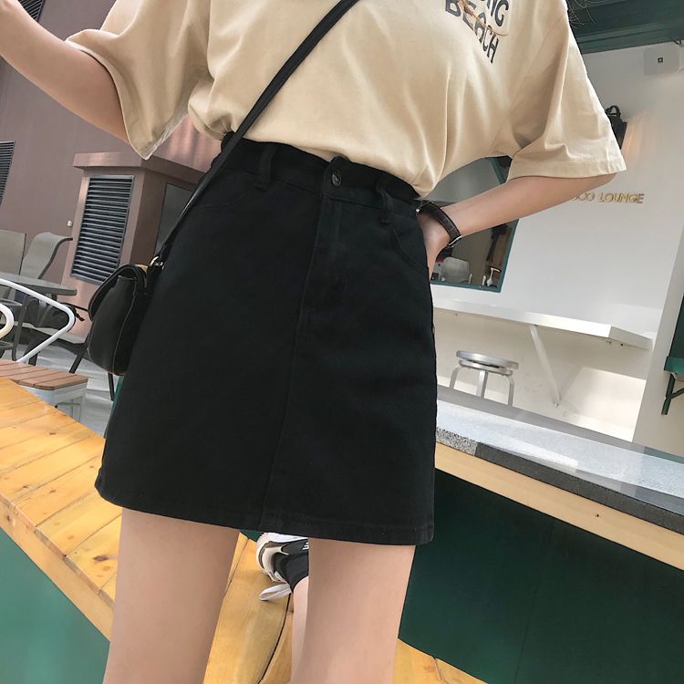 Actual Korean Chic Jeans Short Slim Skirt Korean Wind Leisure High waist A-shaped Skirt Half-length Skirt