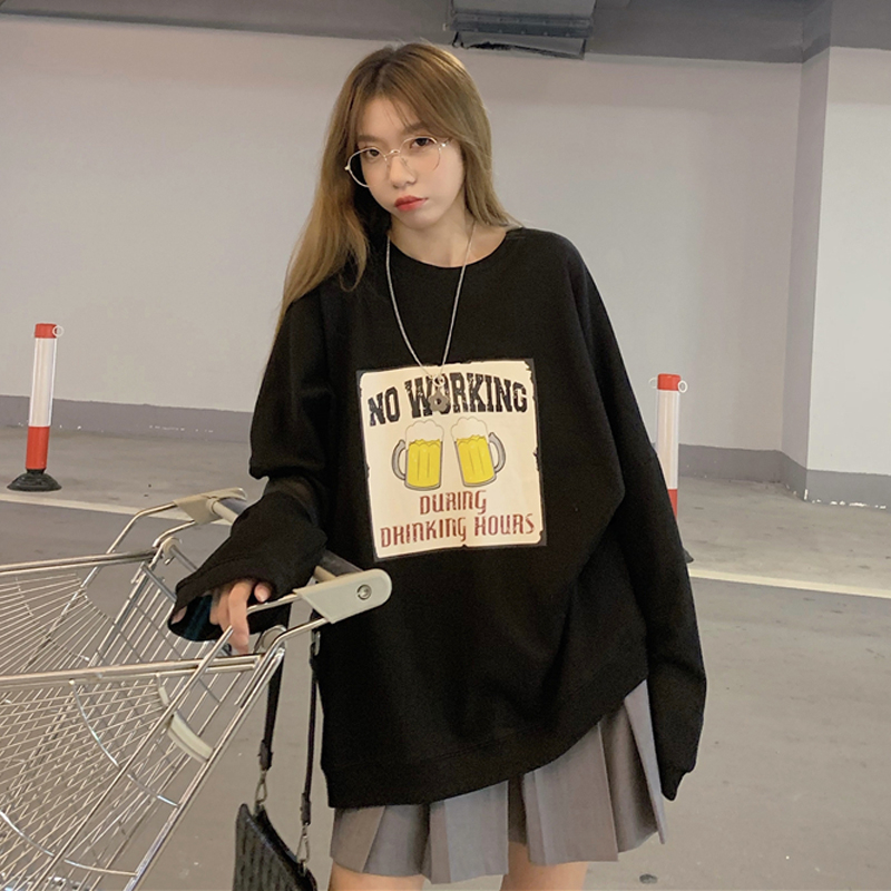 Autumn and winter round neck sweater women's Korean version loose long sleeve thin top student coat