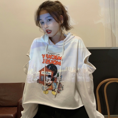 Actual shooting of thin short sweater women's loose Korean lazy wind hole top