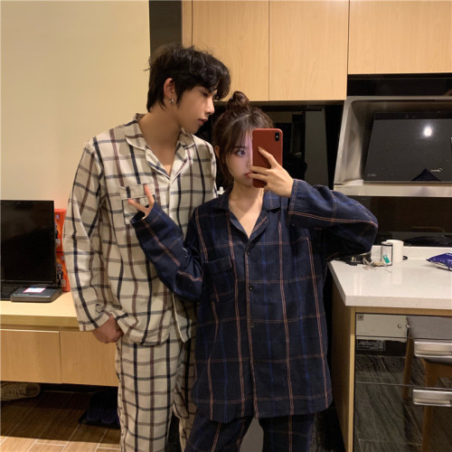 Real shot real price Korean version large size frosted couple autumn and winter loose leisure comfortable home clothes Pajama Set