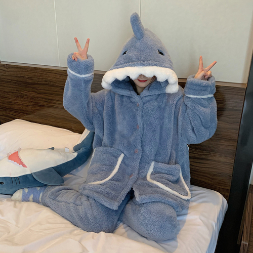 Real price Korean funny shark pajamas female lovely student home clothes set