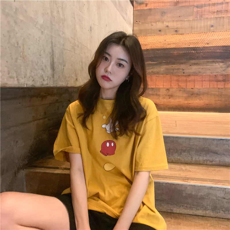 Summer loose top stone scissors cloth yellow short sleeve t-shirt female student