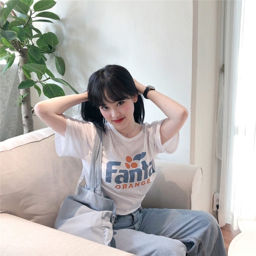 ~South Korea playful girl's letter printed Short Sleeve T-Shirt Top loose casual girl in spring and summer