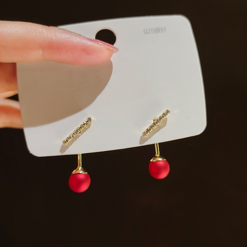 Red Earrings Fashion Pearl Earrings net red simple gas versatile diamond earrings earrings