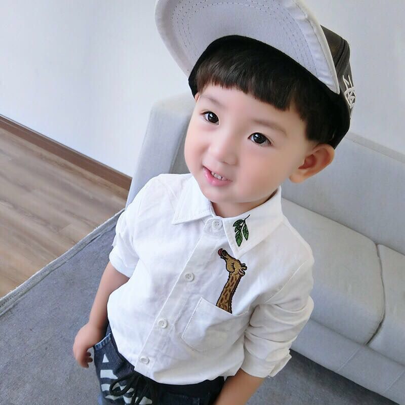 Boys' Plaid Shirt autumn wear 1-3-4 years old 2 children's long sleeve children's foreign style cartoon boy's spring and autumn shirt
