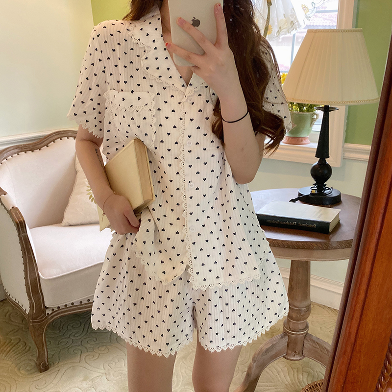 Net red pajamas women Summer Cotton ins fashion students Lovely Japanese love home clothes short sleeve shorts suit trend