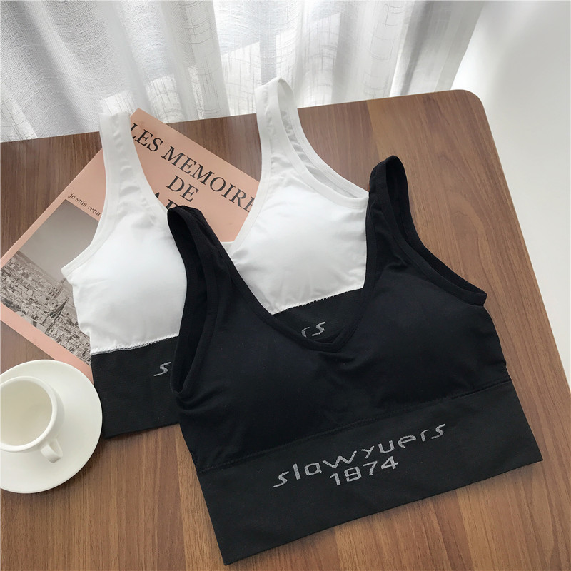 Real shooting new net red contrast color bottoming sports suspender vest beautiful back wrapped chest sexy underwear with breast pad letters