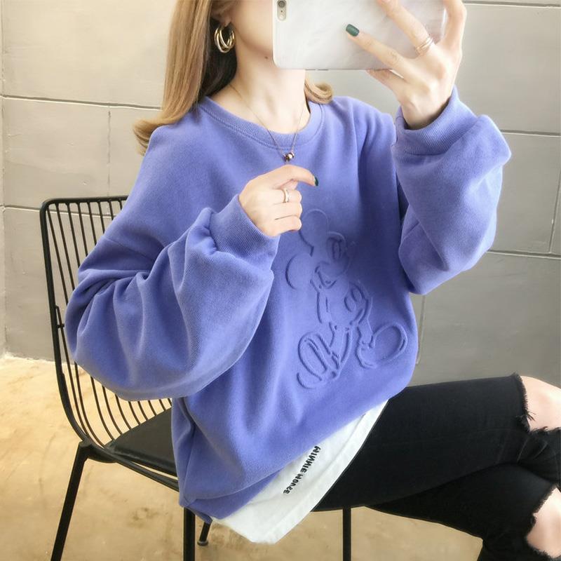 H095# Chunqiu new 3D cartoon Mickey fake two loose Korean versatile thin women's sweater