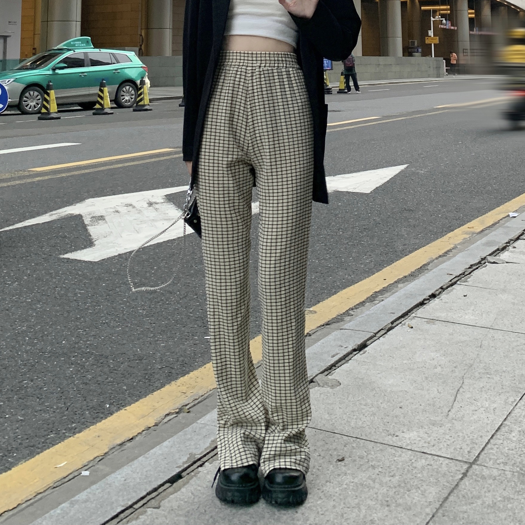 Real shooting real price autumn thin loose long leg pants wide leg high waist straight tube split Chiffon casual pants women