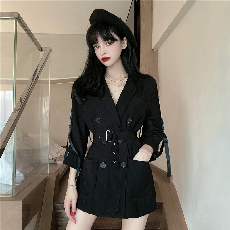 Real price 2021 new French design sense of minority slim fit medium and long Hepburn fashion casual suit coat