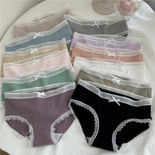 Four pieces of Japanese girls' fresh underwear are not reduced in real shooting. New pure cotton antibacterial low waist pants in summer