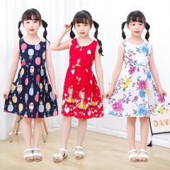 Girls autumn new pajamas dress summer children's dress summer sleeveless pajamas artificial cotton floral skirt