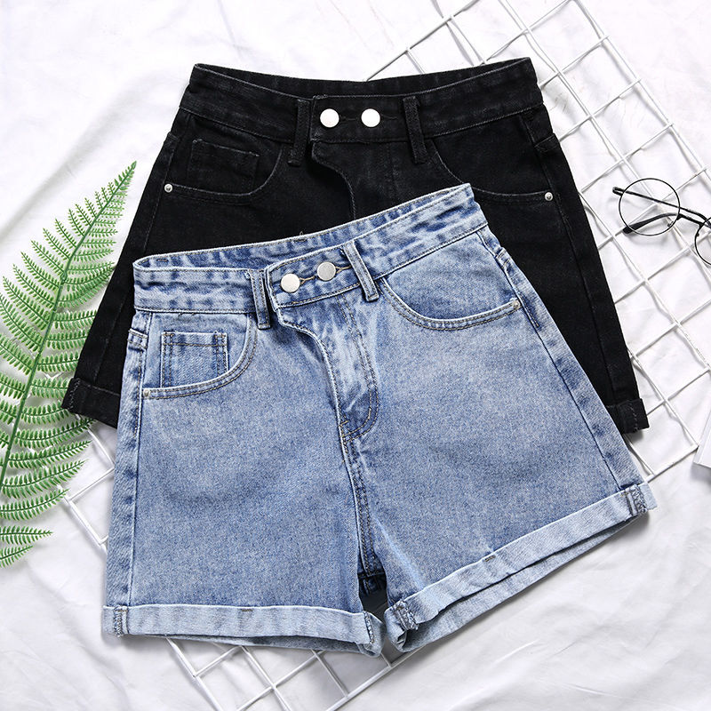 High waist denim shorts women's spring and summer new Korean hot pants show thin wide leg summer thin A-line loose fashion