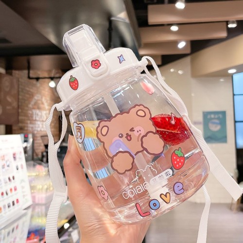 Large capacity water cup women's summer season strap straw cup portable children's lovely net red high value big water bottle