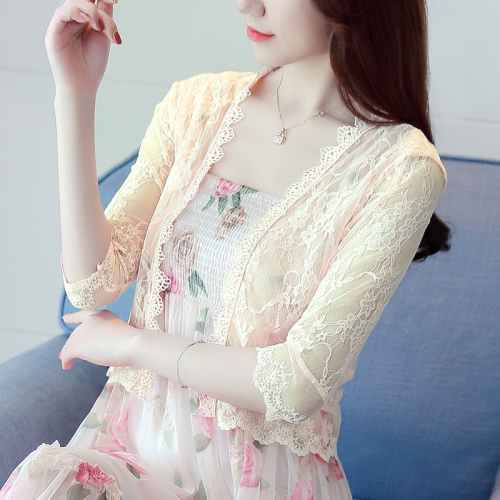 Summer dress Korean version of women's summer dress, short thin shoulder sunscreen shirt, lace 100-fold cardigan, small shawl