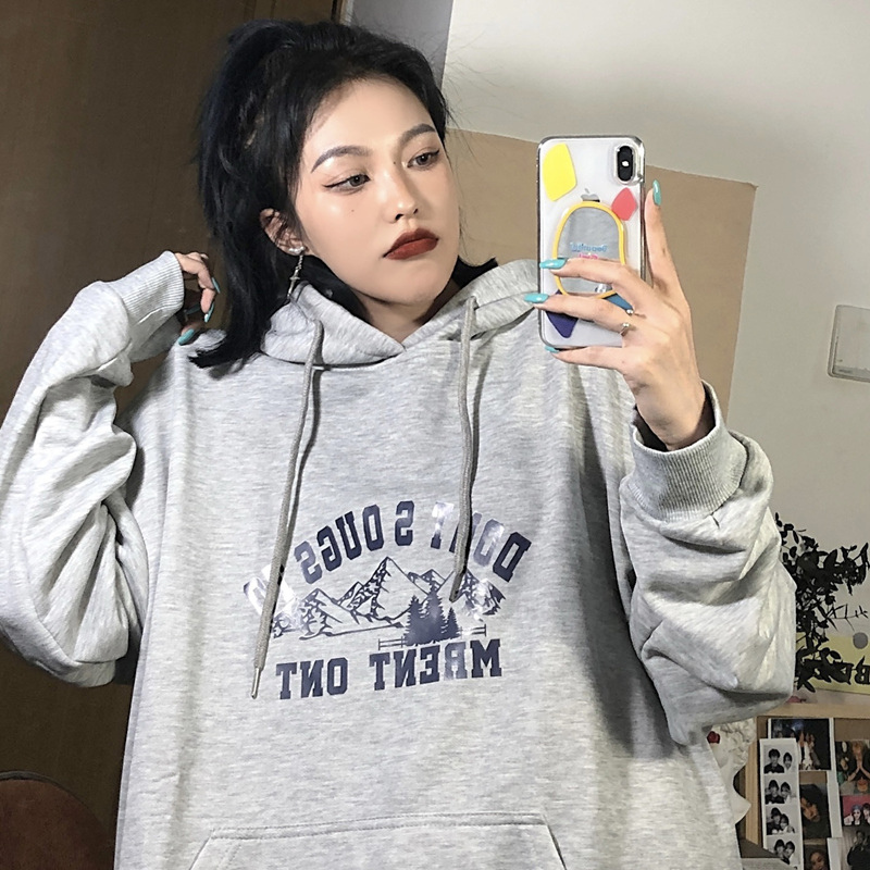 Hooded sweater for female fashion students in spring and autumn thin loose Korean version lazy wind super fire fried Street women's coat