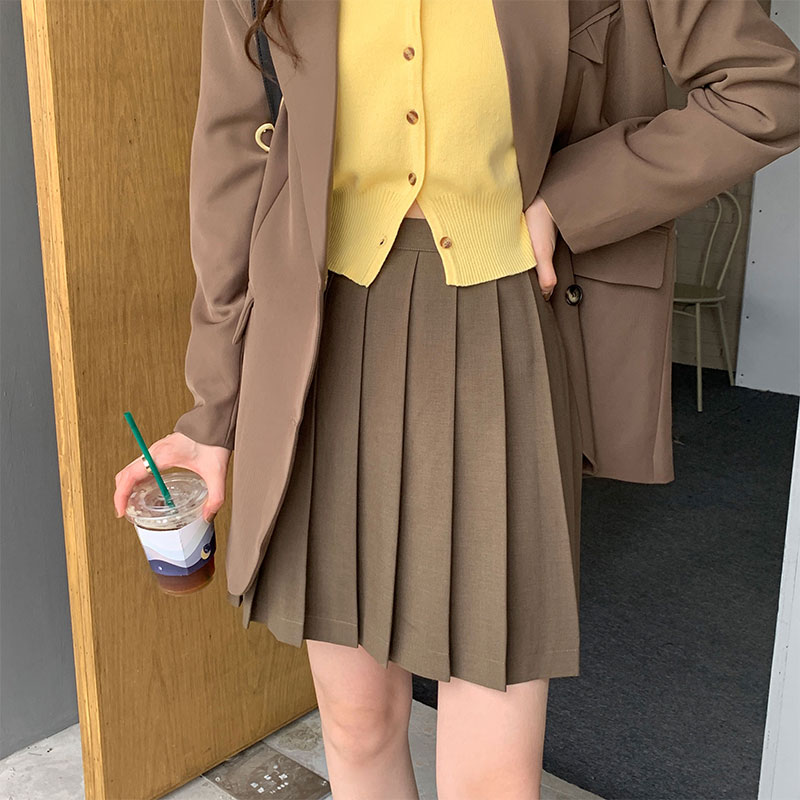 Actual shooting of the new autumn high waist slim pleated skirt slim casual skirt women's Korean version