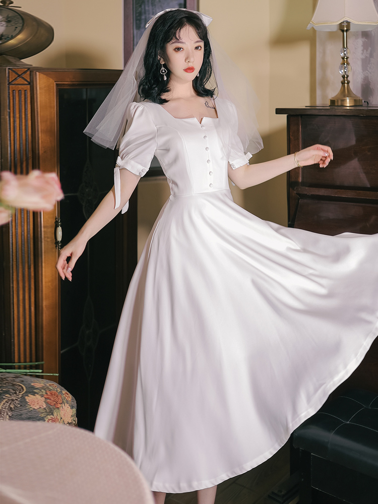 Light wedding dress small white dress retro small dress skirt can wear dress at ordinary times