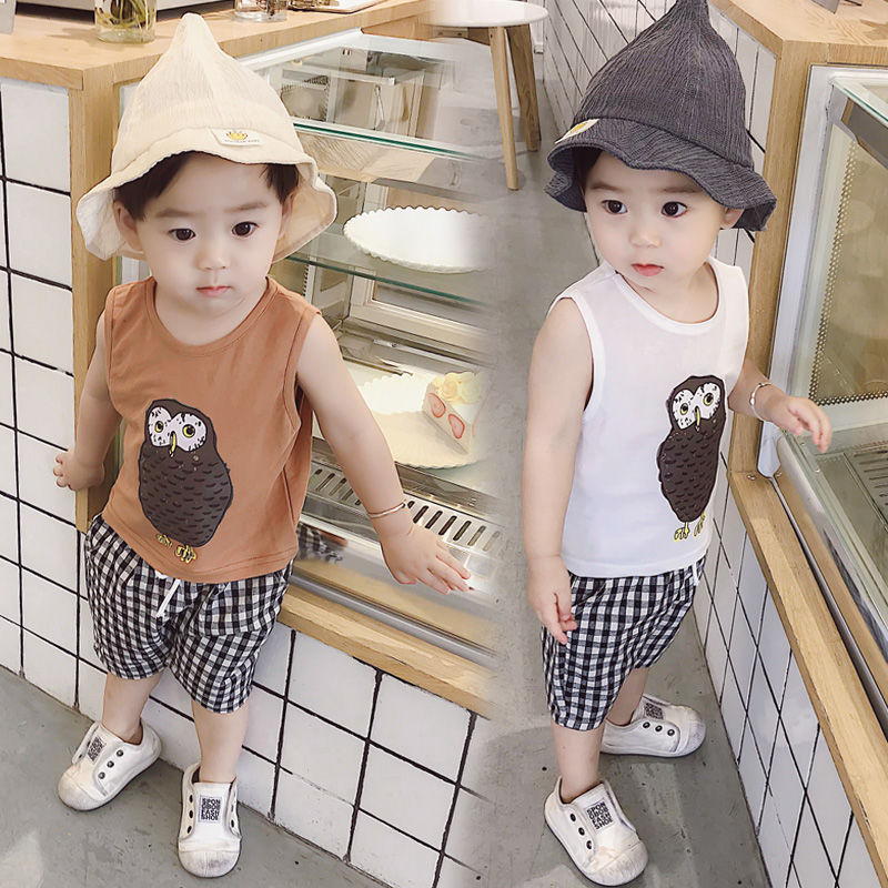 Boy's summer 2020 new suit foreign style handsome baby thin vest short sleeve two piece children's clothes fashion