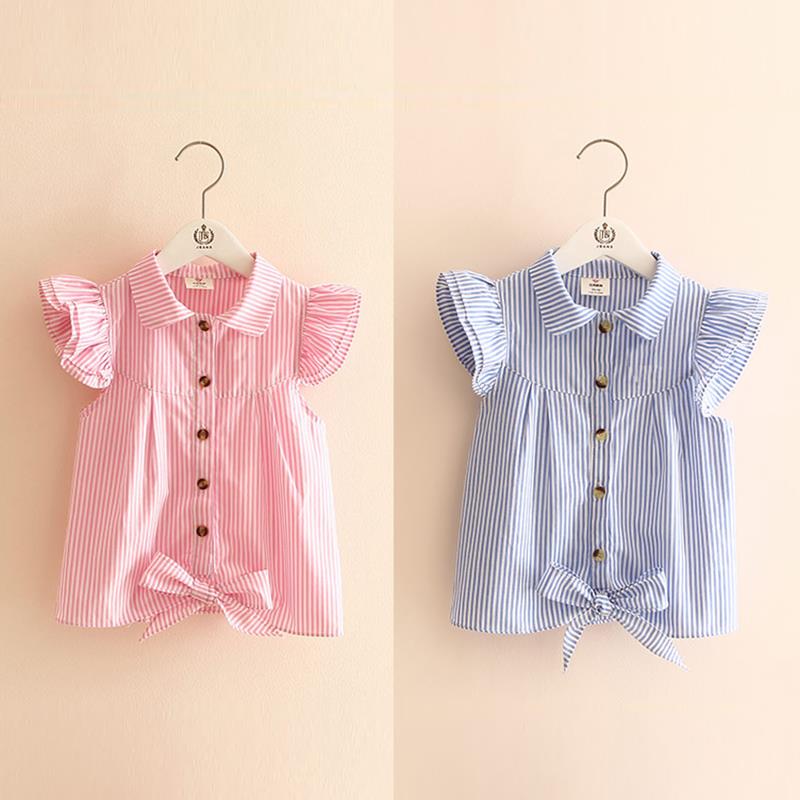 Children's wear girls' spring shirt 2018 new spring and autumn children's Short Sleeve Shirt stripe Korean version of children's top