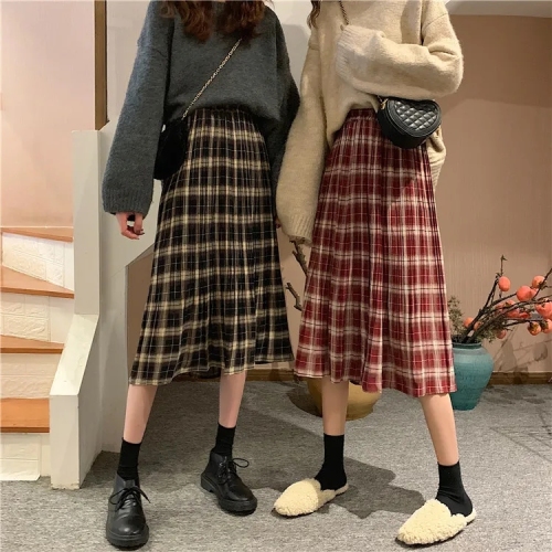 Loose A-line Plaid pleated skirt for spring female students 2021 Korean version versatile college style medium length new style