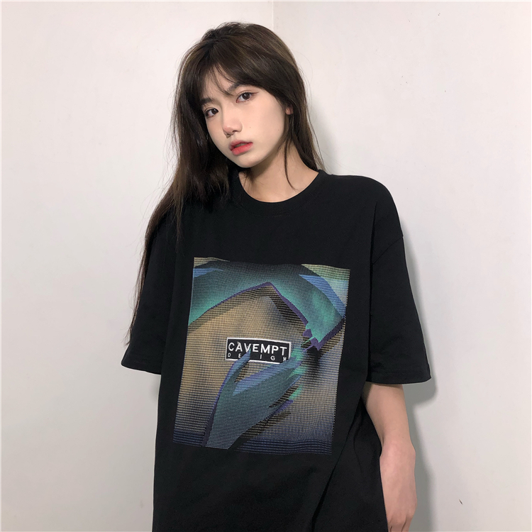 Summer Korean version 2021 new fashion design sense versatile medium long round neck letter printed short sleeve T-shirt women's fashion