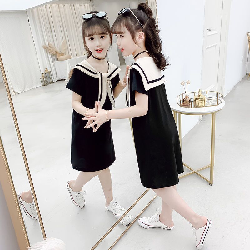 Girls' summer dress short sleeve T-shirt skirt net red children's T-shirt women's foreign style summer mid length dress
