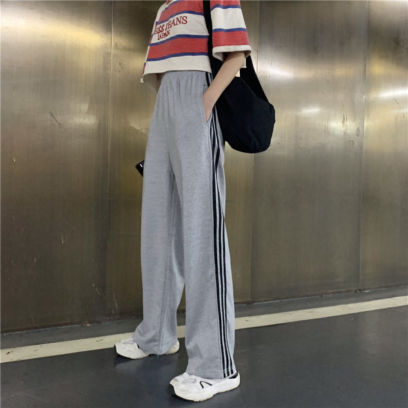 Cloth stripe casual sports pants men's and women's fashion new slim classic wide leg pants straight pants