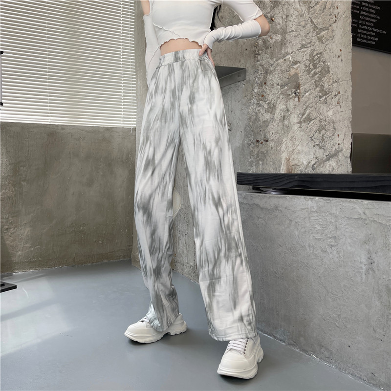Real shooting green tie dyed wide leg pants new European and American fried Street hanging loose floor mops