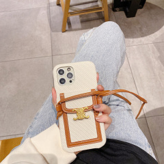 Celline mobile phone case straddles the iPhone 12 plug-in card, suitable for Apple 12promax single shoulder cowhide rope XS backpack female sailin old flower 11promax protective case with white strap 