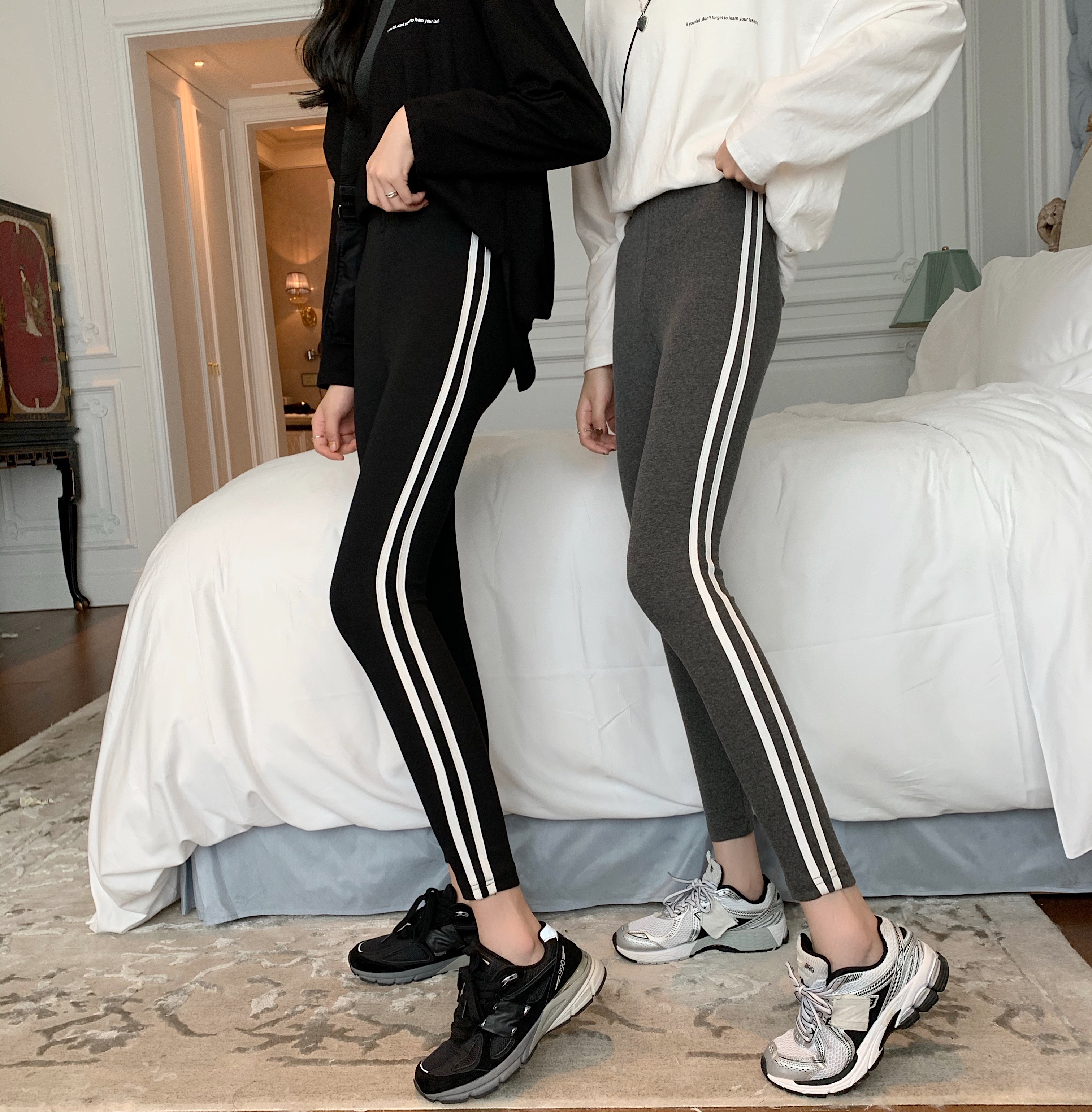 Real shot real price versatile ~ thickened Plush ~ two bar sports pants tight outer sports Leggings