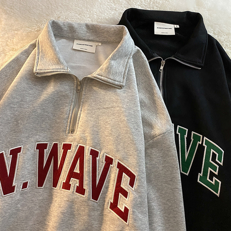 Official figure cloth cotton thin sweater women's half high collar embroidery letters