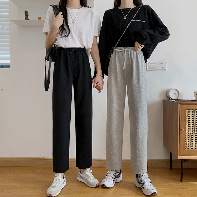 Grey wide leg pants women's Autumn New High Waist Sports Leisure vertical feeling floor dragging women's spring and autumn straight tube guard pants