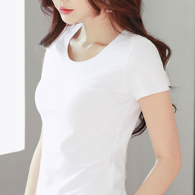 White T-shirt women's short sleeve tights versatile spring 2021 new half sleeve slim summer solid bottom top
